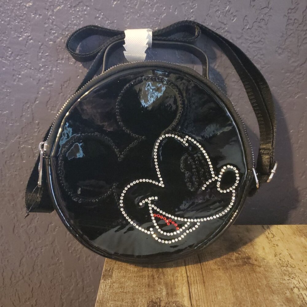 Buckle Down Disney Mickey Mouse Round Crossbody Bag NWOT Rhinestone Patent PU